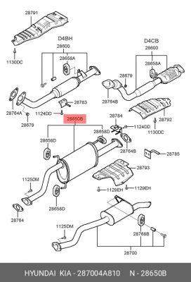 Средний глушитель выхлопных газов 287004A810 HYUNDAI KIA