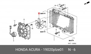 Вентилятор, охлаждение двигателя 19020PLZE01 HONDA
