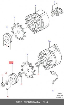 Ременный шкив, генератор 83BB-10344-AA FORD