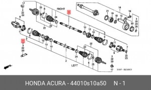Шарнирный комплект, приводной вал 44010S10A50 HONDA