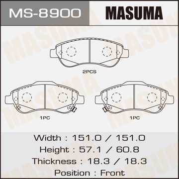 Колодки тормозные дисковые MS8900 MASUMA