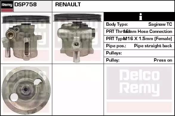 Гидравлический насос, рулевое управление DSP758 DELCO REMY