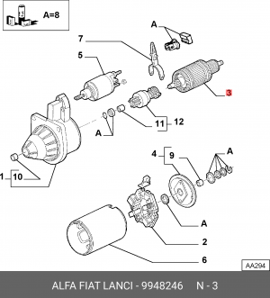 Якорь, стартер 9948246 ALFA FIAT LANCIA