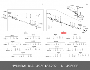 Шарнирный комплект, приводной вал 49501-3A202 HYUNDAI KIA
