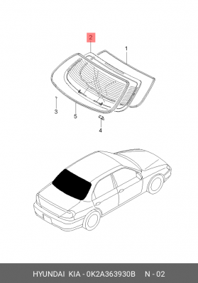 Стекло заднее 0K2A363930B HYUNDAI KIA