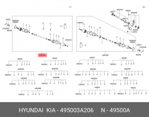 Шарнирный комплект, приводной вал 495003A206 HYUNDAI KIA