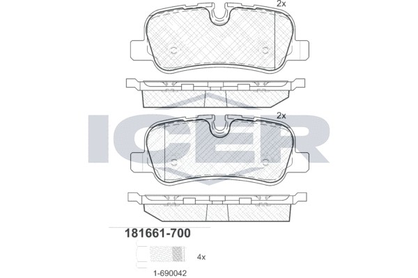 Комплект тормозных колодок, диско 181661700 ICER