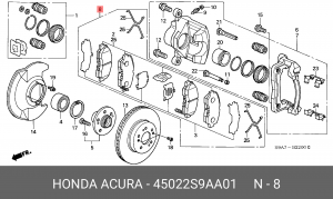 Комплект тормозных колодок, диско 45022-S9A-A01 HONDA