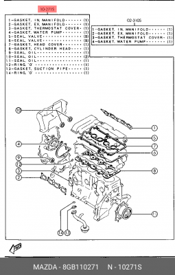 Комплект прокладок, головка цилиндра 8GB110271 MAZDA