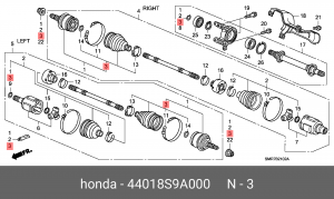 Комплект пылника, приводной вал 44018-S9A-000 HONDA