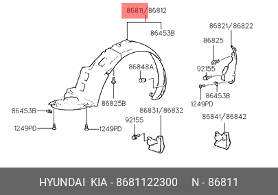 Обшивка, колесная ниша 8681122300 HYUNDAI KIA