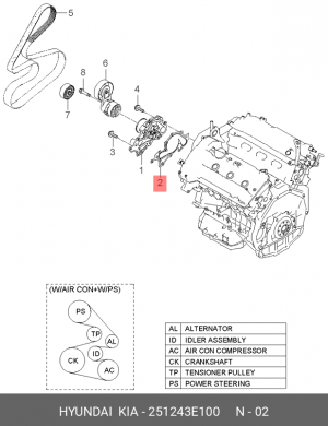 Прокладка помпы системы охлаждения 251243E100 HYUNDAI KIA