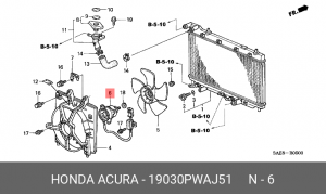 Вентилятор охлаждения радиатора ДВС 19030PWAJ51 HONDA