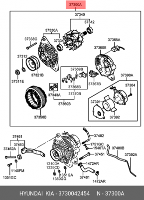 Генератор 3730042454 HYUNDAI KIA