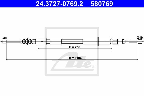 Трос, стояночная тормозная система 24.3727-0769.2 ATE