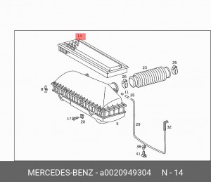 Фильтр воздушный A 002 094 93 04 MERCEDES BENZ