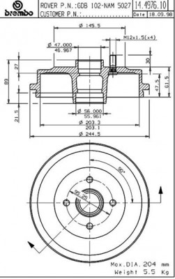Тормозной барабан 14.4976.10 BREMBO