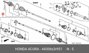 Шарнирный комплект, приводной вал 44306S3R951 HONDA