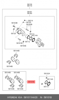 Комплект тормозных колодок, диско 581011HA20 HYUNDAI KIA