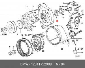 Подшипник со стороны привода, генератор 12 31 1 722 998 BMW