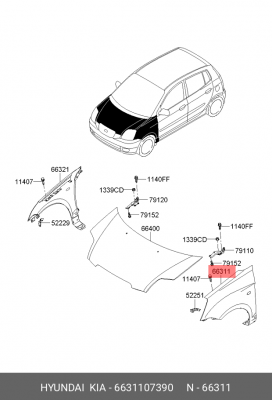 Крыло переднее 6631107390 HYUNDAI KIA