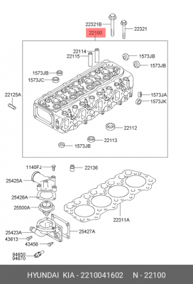 Головка блока цилиндров 2210041602 HYUNDAI KIA