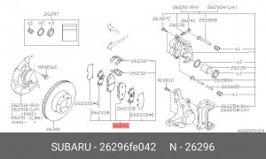 Комплект тормозных колодок, диско 26296FE042 SUBARU