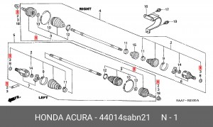 Шарнирный комплект, приводной вал 44014-SAB-N21 HONDA