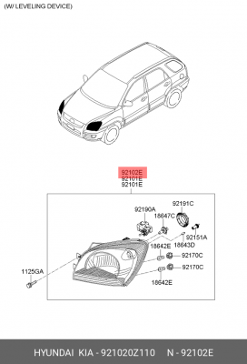 Фара головного света 921020Z110 HYUNDAI KIA