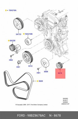 Ролик ремня приводного 98BZ-8678-AC FORD