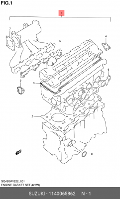 Комплект прокладок, головка цилиндра 11400-65862 SUZUKI