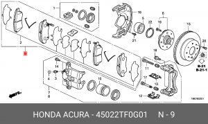 Колодки тормозные дисковые 45022TF0G01 HONDA