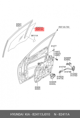 Стекло двери 824113J010 HYUNDAI KIA