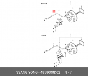 Шланг вакуумного усилителя тормозов 4858008D02 SSANG YONG