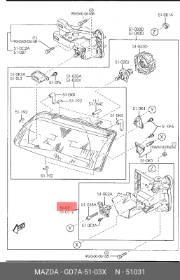Корпус фары головного света GD7A-51-03X MAZDA