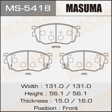 Колодки тормозные дисковые MS5418 MASUMA