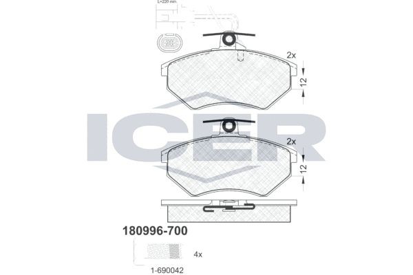 Комплект тормозных колодок, диско 180996-700 ICER