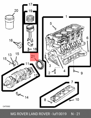 Уплотняющее кольцо, коленчатый вал LUF10019 MG ROVER LAND ROVER
