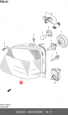 Основная фара 35321-83E00 SUZUKI