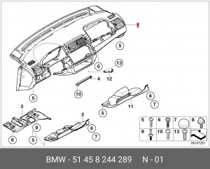Облицовка панели приборов 51 45 8 244 289 BMW