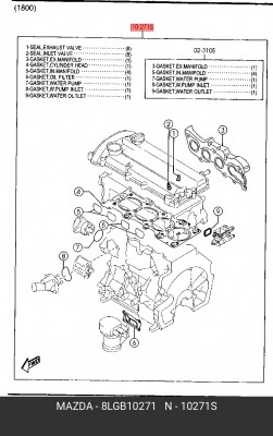 Комплект прокладок, головка цилиндра 8LGB10271 MAZDA