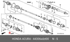 Вал привода колеса в сборе с ШРУСами 44306SDZT00 HONDA
