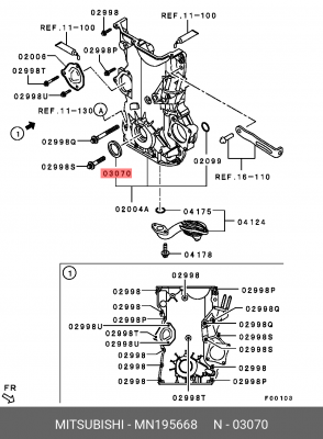 Уплотняющее кольцо, коленчатый вал; Уплотняющее кольцо MN195668 MITSUBISHI