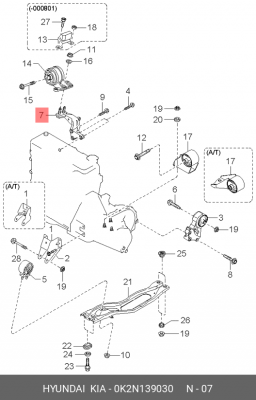Кронштейн крепления подрамника 0K2N139030 HYUNDAI KIA