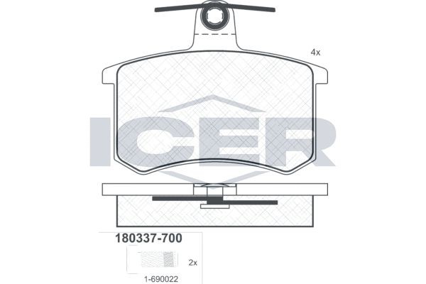 Комплект тормозных колодок, диско 180337700 ICER