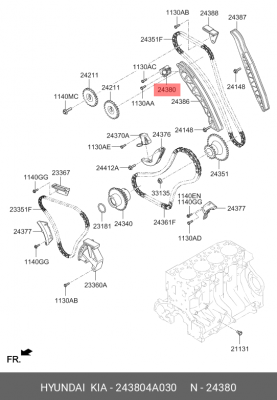 Упругий зажимной элемент, натяжное устройство цепи 24380-4A030 HYUNDAI KIA