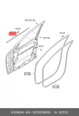 Уплотнитель стекла двери 822202B000 HYUNDAI KIA