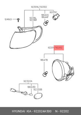 Противотуманная фара 922024A500 HYUNDAI KIA