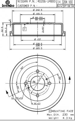 Тормозной барабан 14.3284.10 BREMBO
