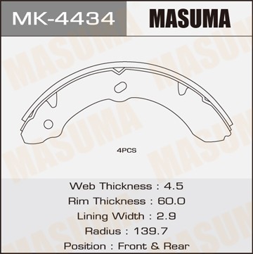 Колодки тормозные барабанные MK4434 MASUMA